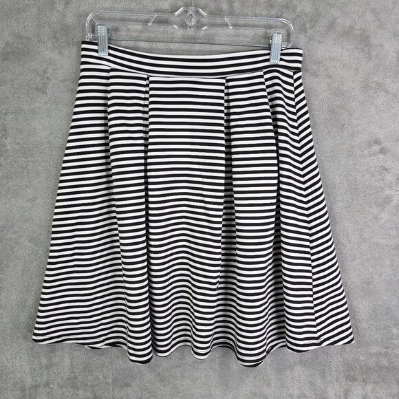 Womens Potter's Pot Black White Striped Pleated Skirt Polyester Stretch Size M - Picture 2 of 8